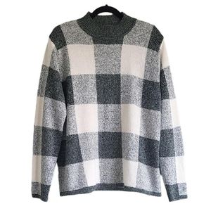 Vintage Green and White Plaid Knit Sweater